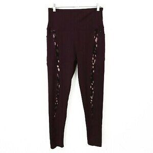 Nicole Miller Sport Leggings Size L Media Pocket Ankle Length Plum NEW Tag B11